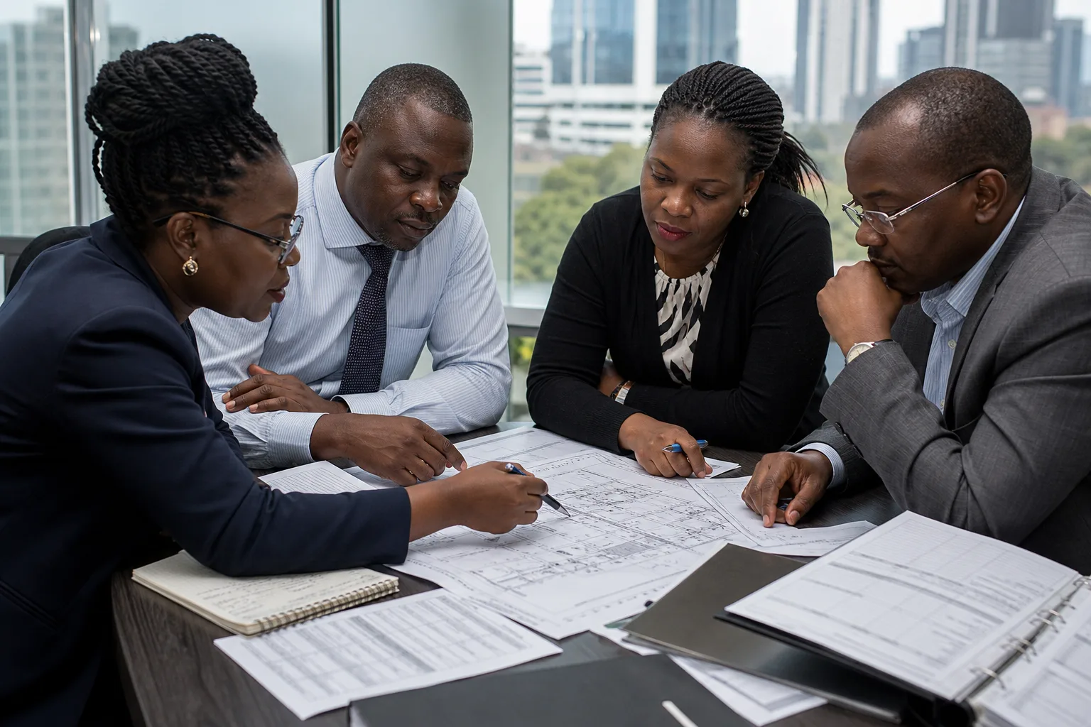 A professional team reviewing business risk information