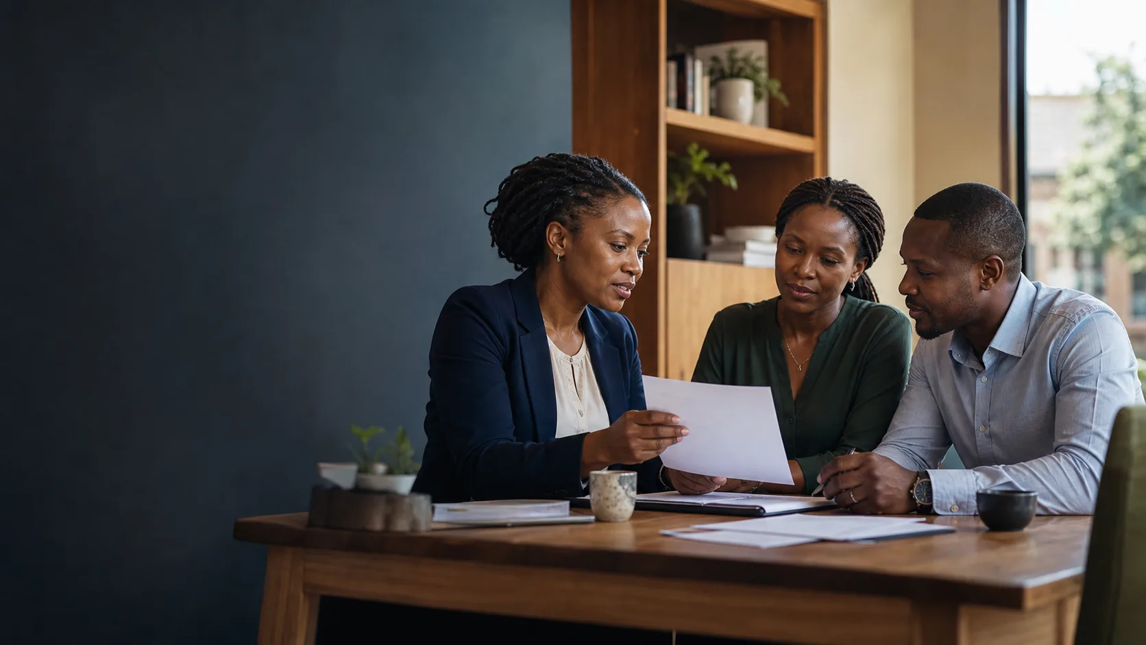 An advisor reviewing insurance information with clients