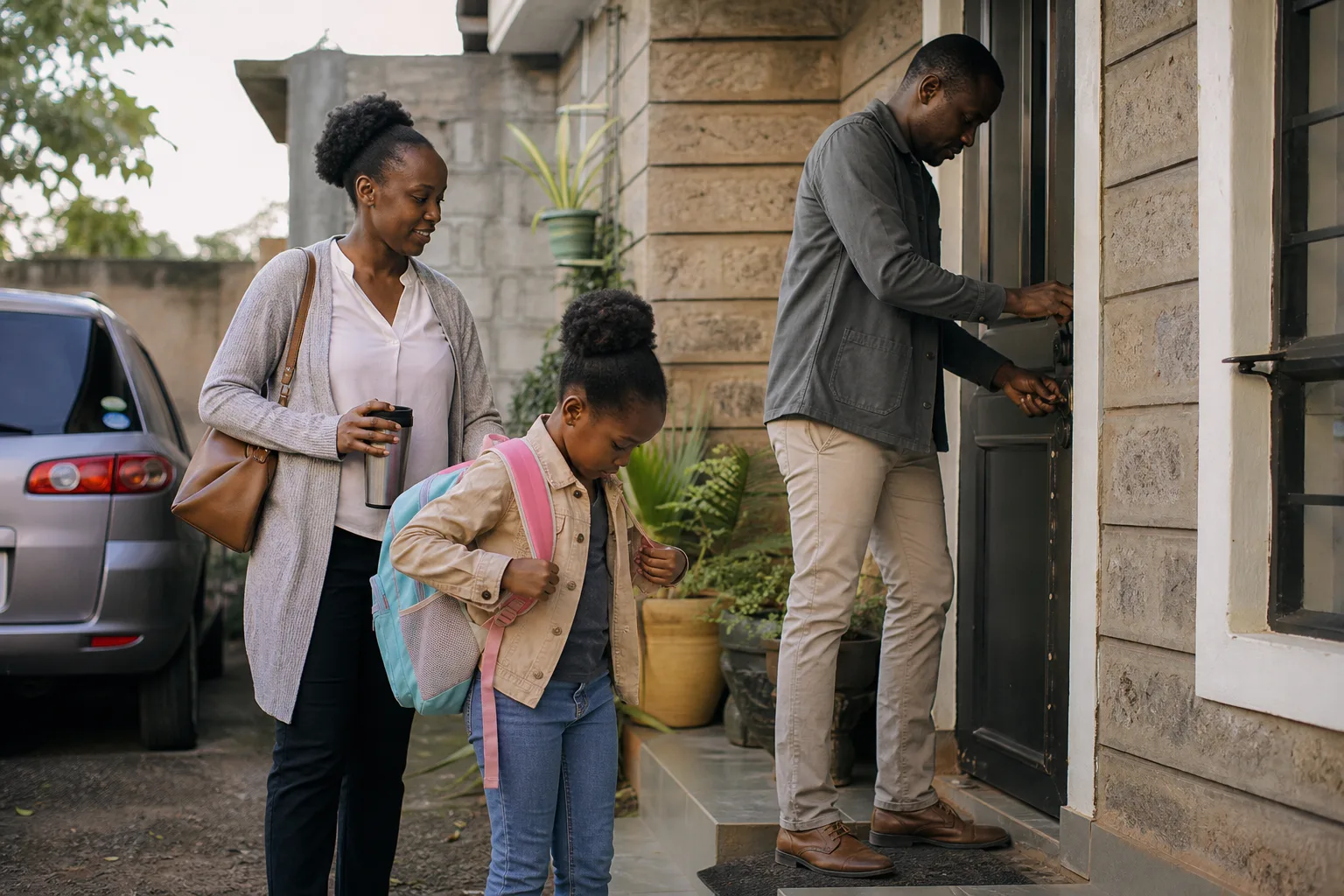 A family outside their home